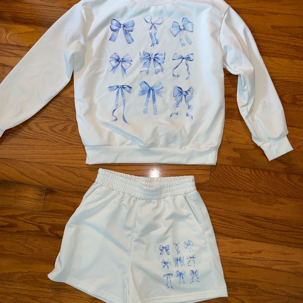 Kids Pajamas Set with Blue Bow Design